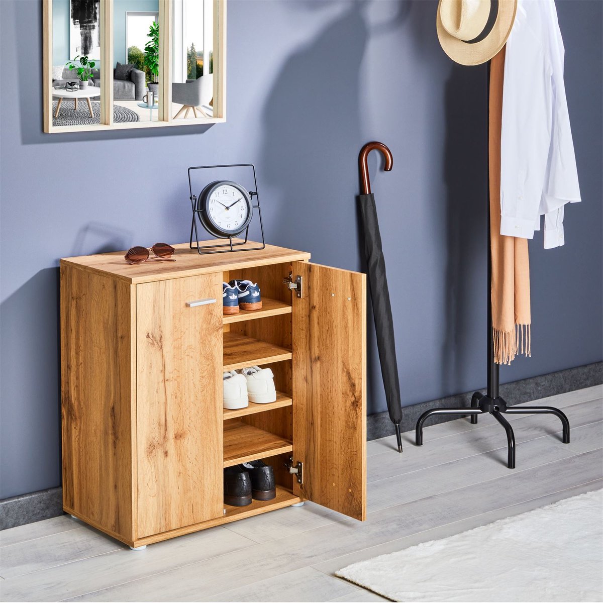 LENNIS schoenenkast in Wotan eik met 2 laden (4055641954522)