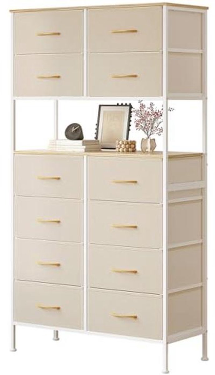 Ladekast met 12 Laden - Hoge Opbergkast voor Slaapkamer met Open Center Ontwerp (9101005651172)