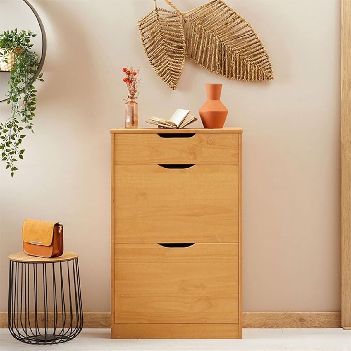 Medahomestore Basilia Schoenenkast - Landelijke Stijl Houten Schoenopberger met 1 Lade & 2 Kippers - Ruim & Praktisch Schoenenrek voor Hal, Gang of Woonkamer - Tijdloos Design, Gebeitst & Gewaxd-medahomestore (9502987845380)
