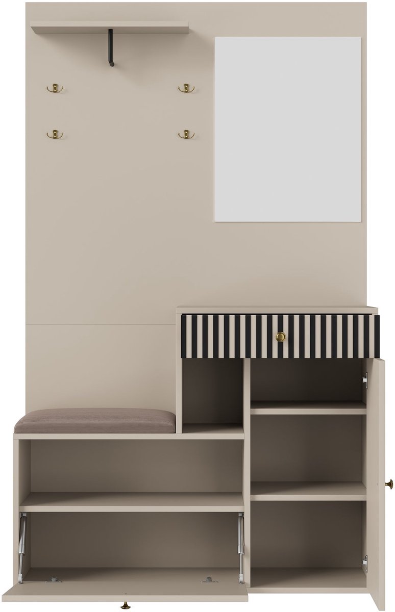 Merax Halmeubel 110 cm - Kapstok met Spiegel en Schoenenkast (8721178473923)