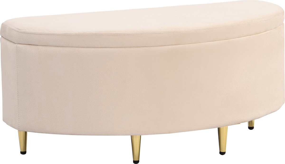 Merax Velvet Opbergbank 90x40x42 cm - Beige Zitbank met Opbergruimte en Metalen Poten - Luxe Bedhocker (8721178412625)