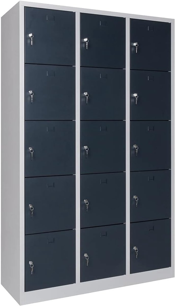 Metalen Lockerkast met 15 Compartimenten en Afsluitbare Deuren voor School, Kantoor en Sportschool (6154441719732)