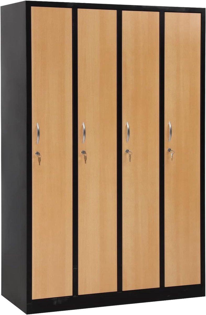 Metalen Lockerkast met 4 Houten Deuren voor Sportschool en Kantoor - Volledig Gemonteerd (6154441743751)
