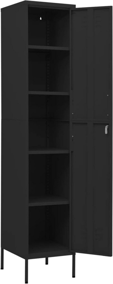 Metalen Opbergkast met Slot en 4 Legplanken - Garderobekast Zwart 180 cm (9101106039176)