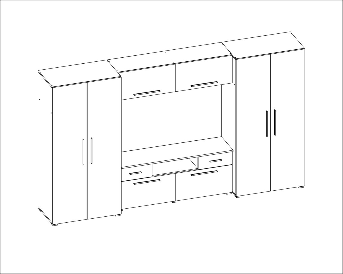 Moderne Woonkamer Kastwand 330 cm - 4-in-1 Opbergmeubel met Twee Kasten, RTV-meubel en Afsluitbare Laden, Wit - Robuust Multiplex - Abkantoor (9502846859244)