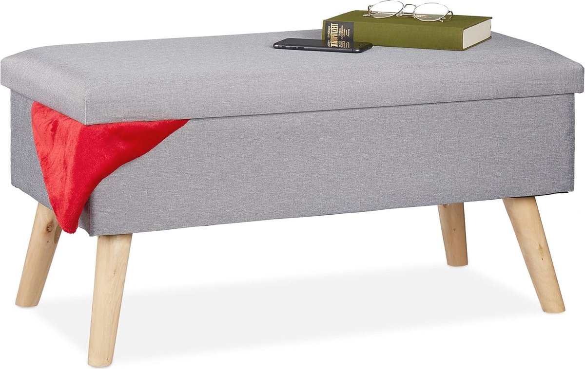 Moderne hocker met opbergruimte - Comfortabel zitbankje voor gang, woonkamer of kinderkamer - Lichtgrijs (6152530716747)
