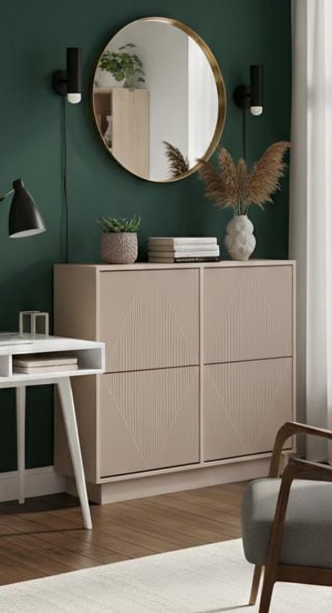 MokaLine Pro Schoenenkast met 4 Kleppen - Smalle Schoenenkast 99x24x91 cm - Ruimtebesparend met Kantelbeveiliging - Moderne Schoenenopberger voor Hal, Gang en Woonkamer - Mokka - House & Garden (9501998623840)