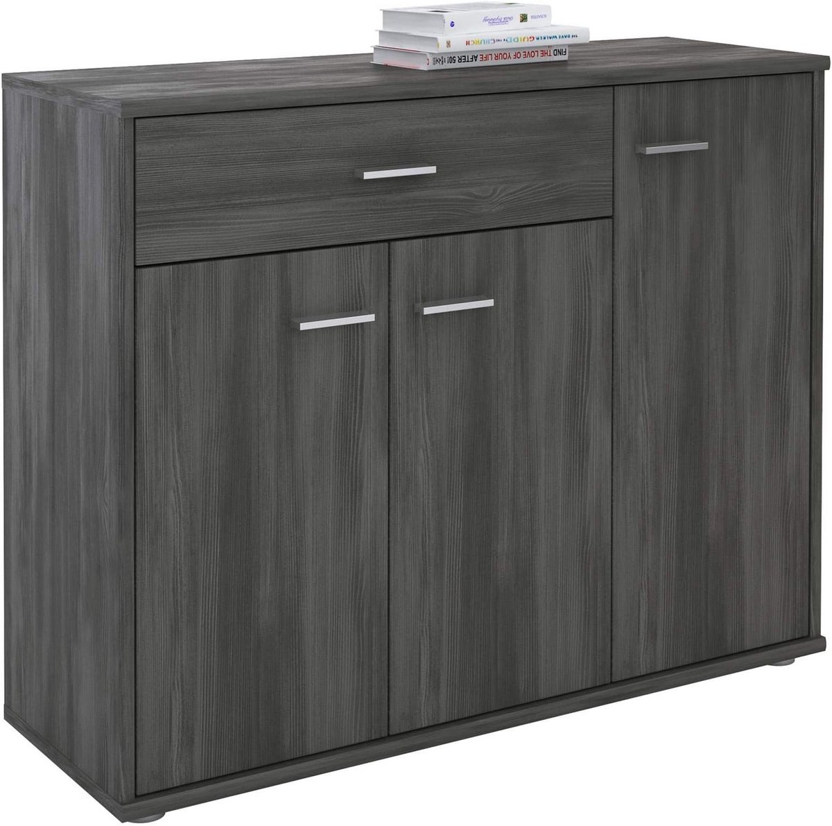 Multifunctioneel Sideboard Kast met 3 Deuren en 1 Lade - Essengrijs, 88 cm Breed (9101059877726)
