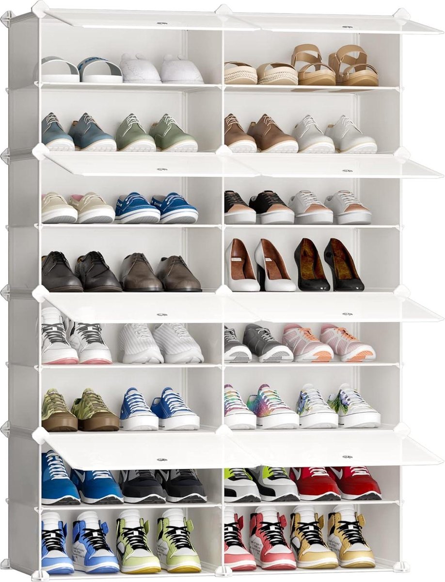 Multifunctionele Modulaire Schoenenorganizer - Scheidingswand - Kunststof en Metalen Frame - Rekkensystemen - Schoenenrekken - Melkwit - 2X8 (6152325524588)