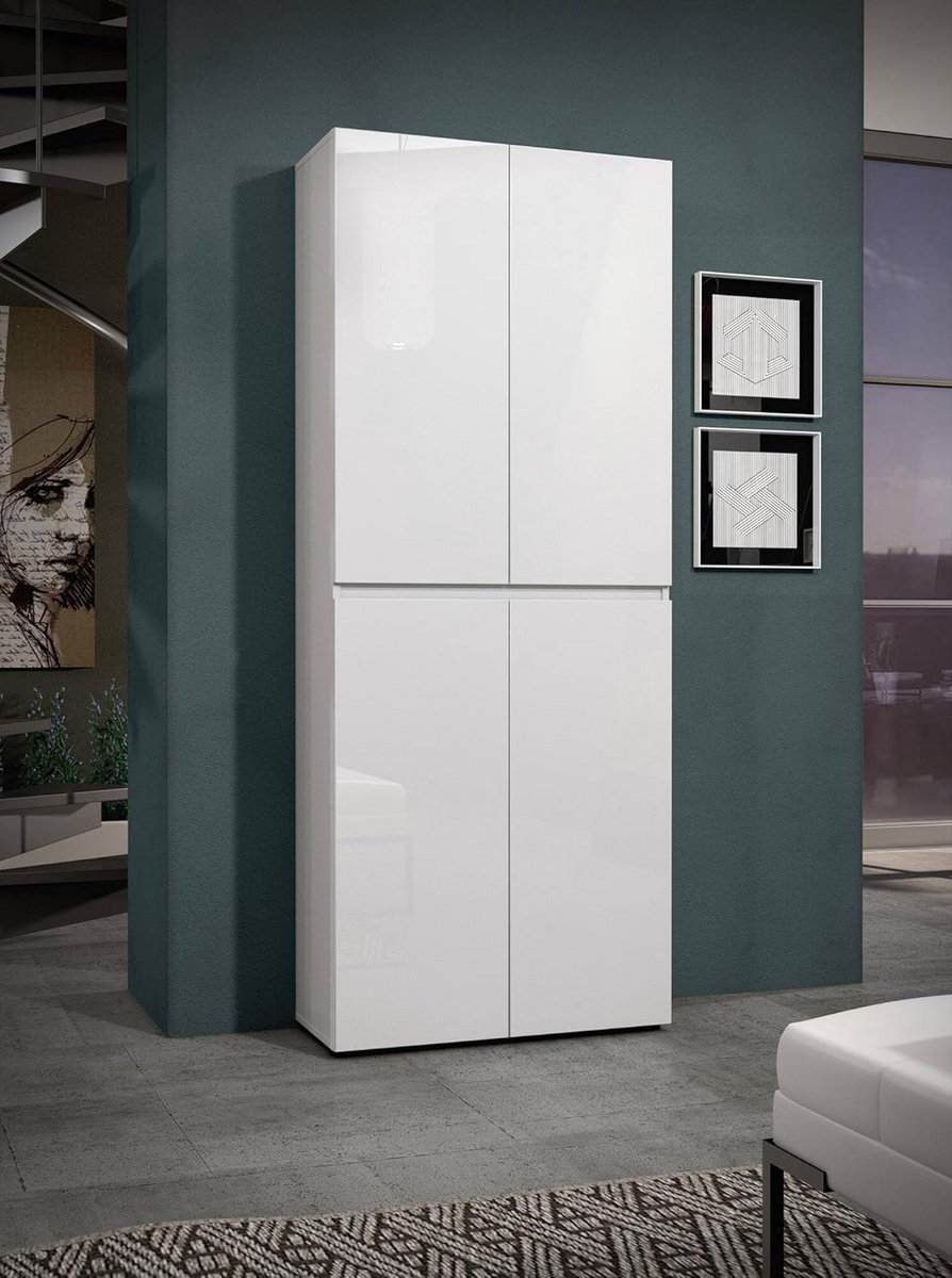 Multifunctionele Schoenenkast Hoog Smal Opslagmeubel Glans Wit (9101052427577)