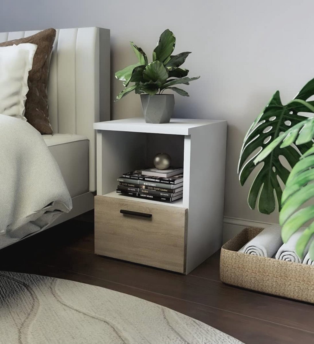 Nachtkastje met Schuifladen - 1 Lade - Metalen Lopers - Sonoma Kleur (9101020680652)