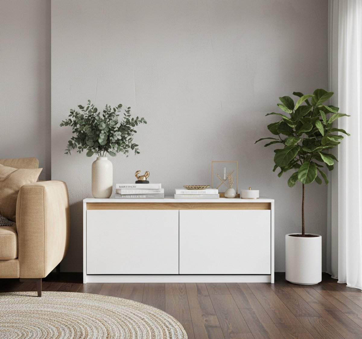 Nordic Entry Schoenenbank met Zitkussen - Schoenenkast met Opbergruimte - Smalle Schoenenrek Bank voor Hal en Entree - 104x47x30 cm - Wit - House&Garden (9509129283123)