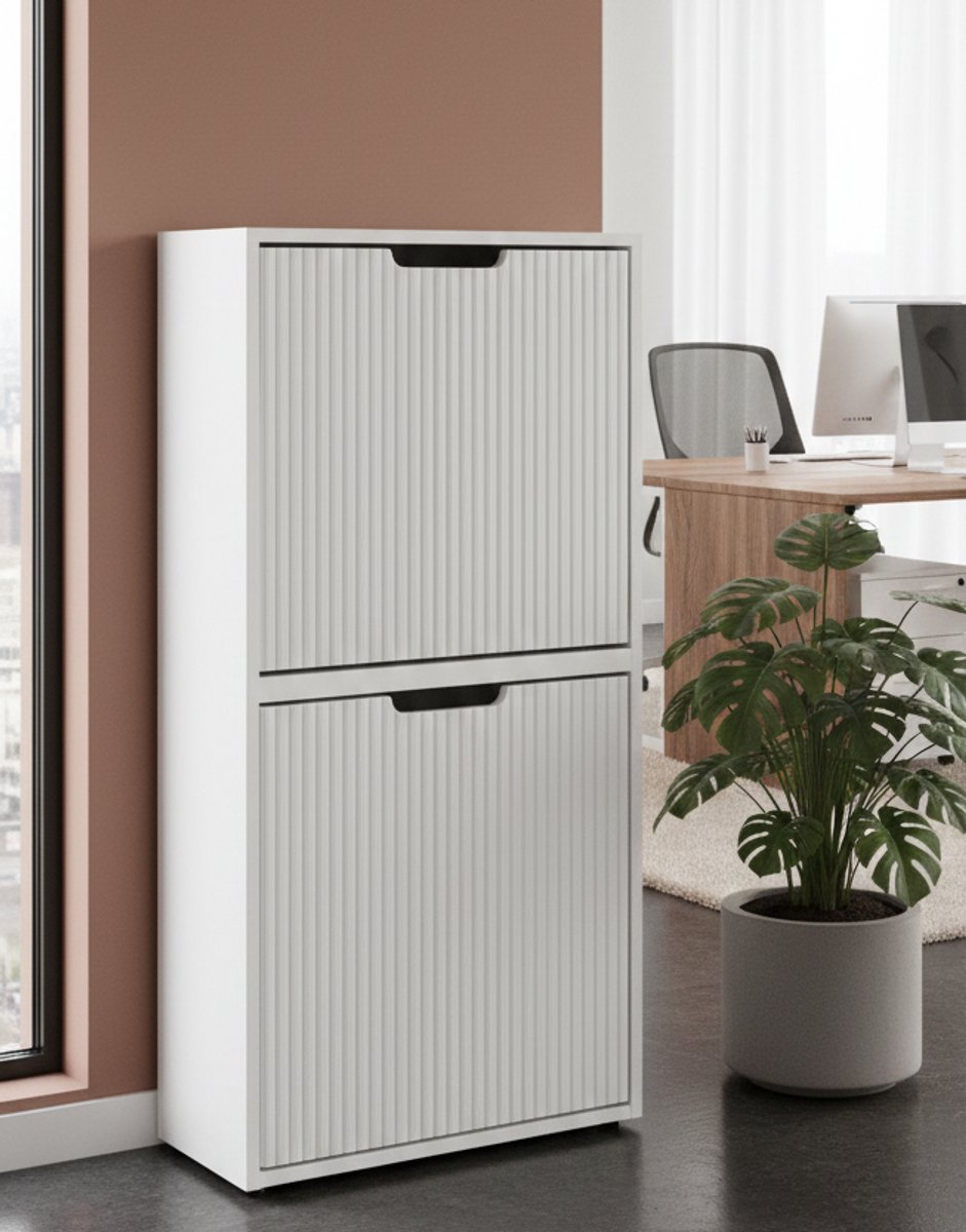 Nordic Slim Smalle Schoenenkast - Wit - 50x19x100 cm - Wandmontage & Anti-Kantel - Scandinavisch Design voor Hal en Gang - House&Garden (9503435156942)