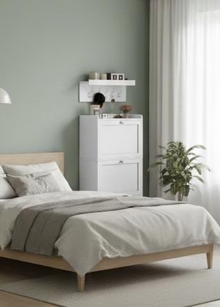 NordicSlim Elite Schoenenkast met 4 Kleppen (100 cm) - Smalle Schoenenkast met Verstelbare Planken, Opberglades en Open Rek - 16-20 Paar House&Garden (9506982412899)