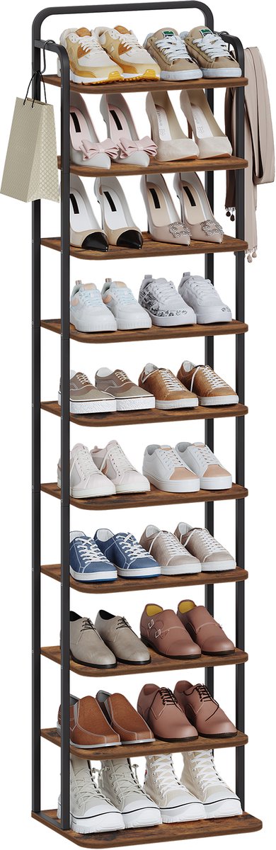 Ohana DT - Verticaal schoenenrek - 10-laags schoenenrek - schoenentoren voor kleine ruimtes - vrijstaand - verstelbaar - ruimtebesparend (8721398848488)