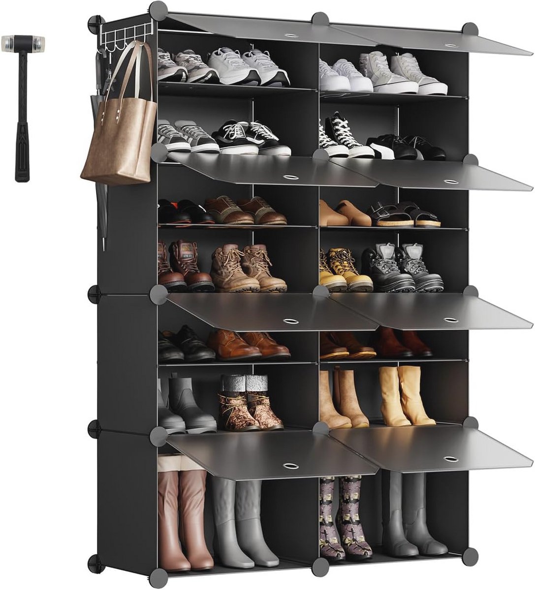 Opslagkast voor Schoenen met 8 Compartimenten - Ruimtelijke Oplossing voor 32 Paar Schoenen - Zwart, 84x31x122cm (9101036958271)