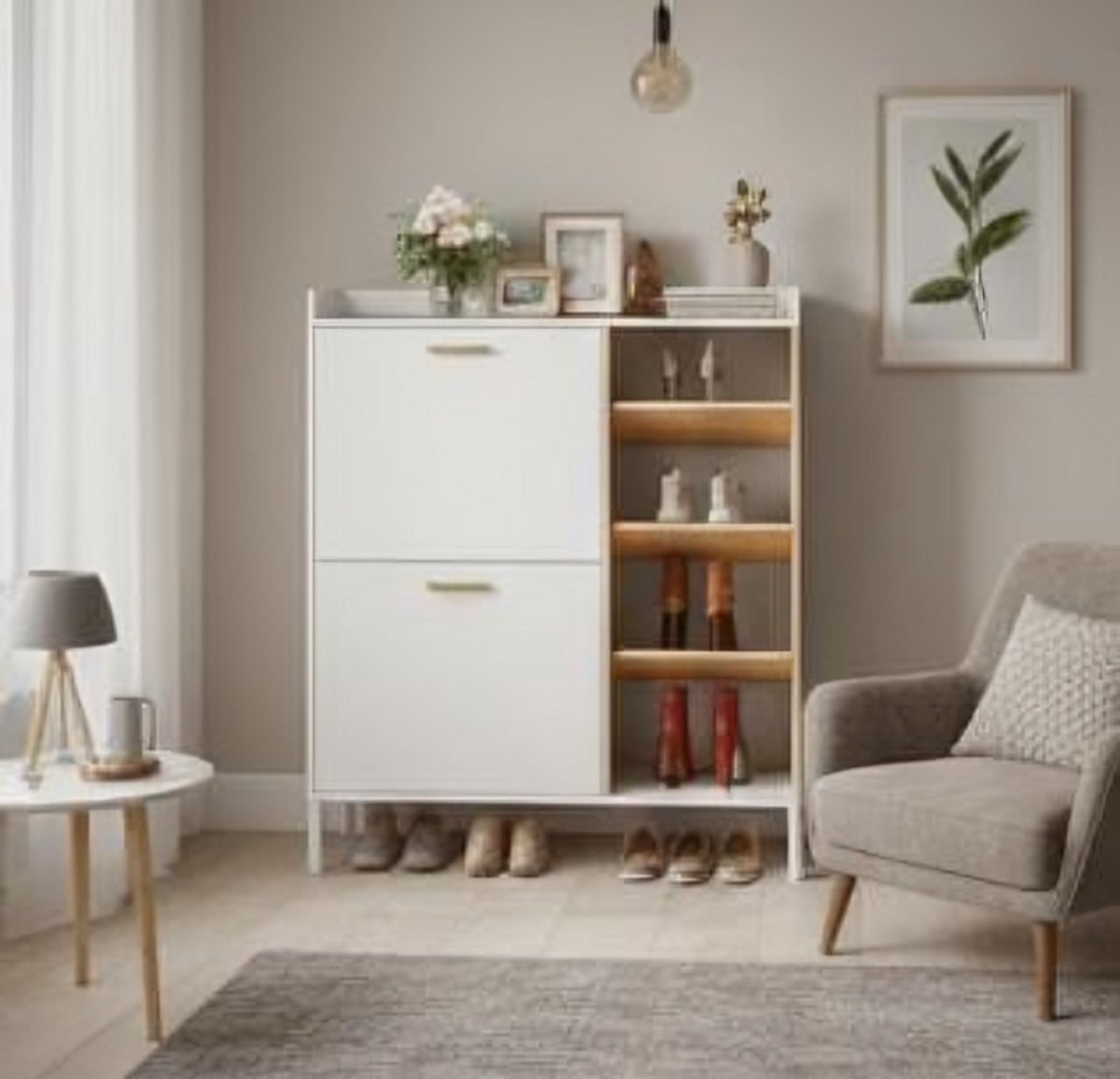Oslo Luxe Smalle Schoenenkast met 2 Kleppen en 2 Laden - Ruimtebesparend Schoenenrek met Verstelbare Planken - Wit - 80 x 24 x 90,4 cm House&Garden (9507876378116)