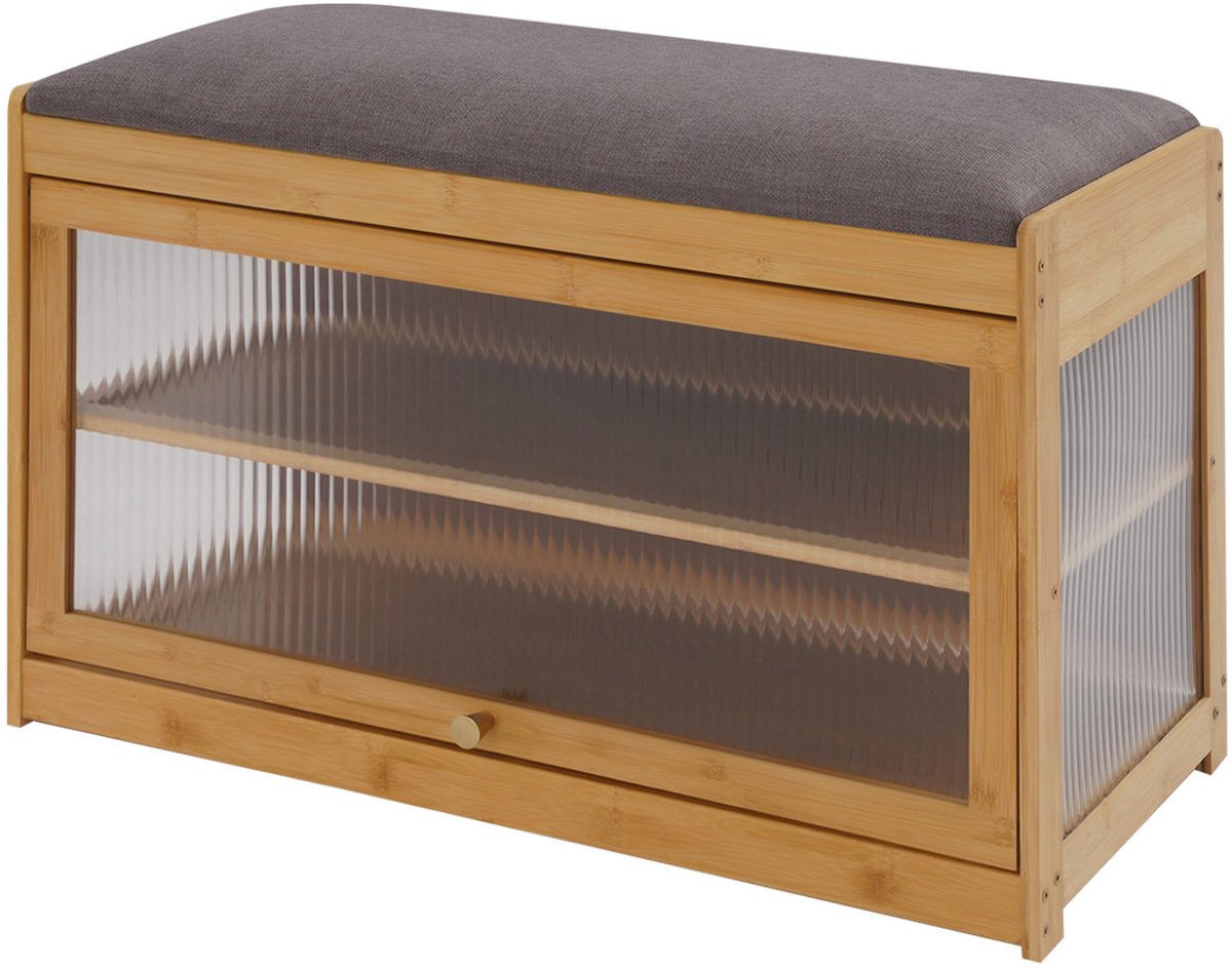 Premium Schoenbank met Opbergruimte - Gewatteerd Zitkussen - Bamboe & Acryl - 2-Laags Schoenenopslag (5487571960974)