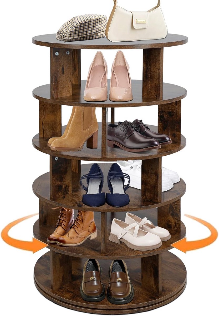 Ronde draaibare schoenenkast met 5 niveaus voor ruimtebesparende opbergruimte (9101109166756)