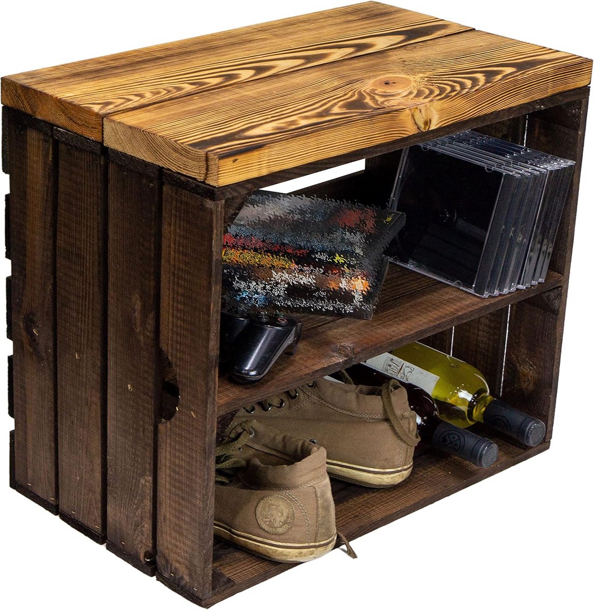 Rustieke Houten Kist met Deksel - Bankje, Opbergbox of Schoenenkast (9101059401068)