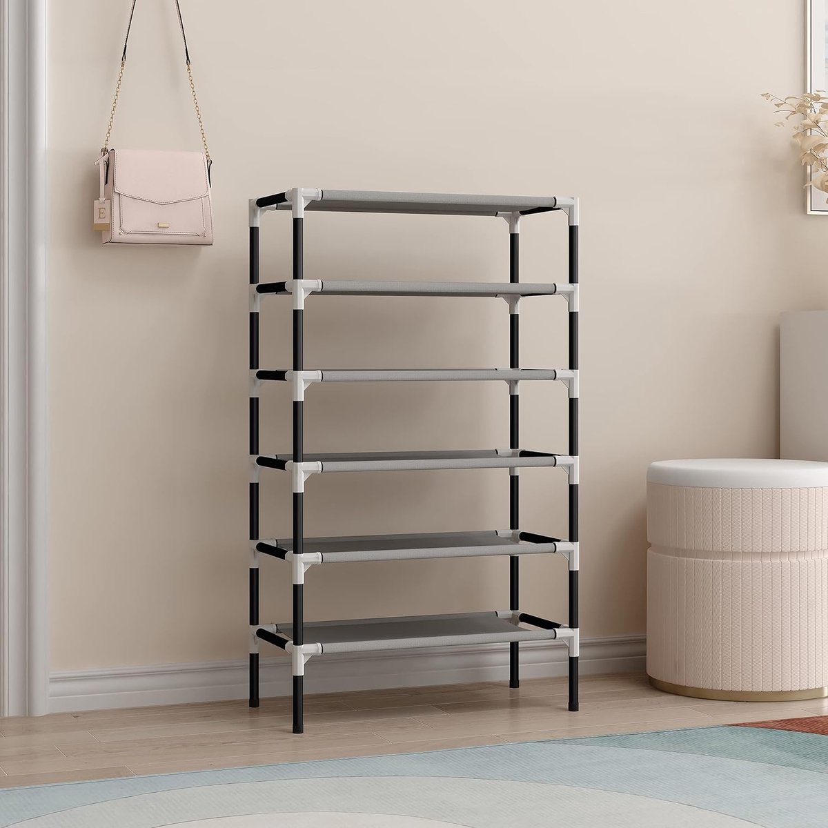 S-111 schoenenrek met 6 etages, verstelbaar, voor 18 paar schoenen, met verdikte elektroforese-buizen, robuust en ruimtebesparend, eenvoudige montage (8998339284647)