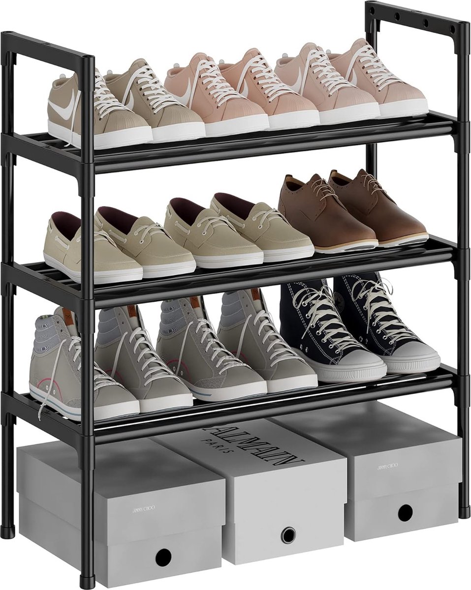 S-531 3 etages zwart verstelbare schoenenopslag hoog schoenenrek organizer rek houder houder houder voor 9 paar schoenen, 56 x 30 x 65 cm, robuust design, ruimtebesparend (8998339233171)