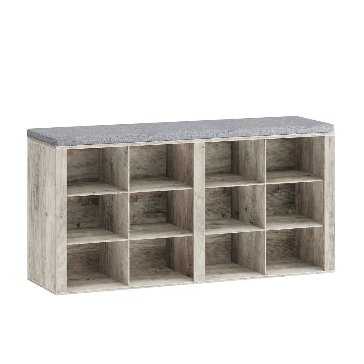 Schoenbank met Zitkussen - 12 Vakken Schoenenrek met Opbergruimte | Wit-Grijs | Voor Woonkamer, Hal & Slaapkamer (8785356051440)