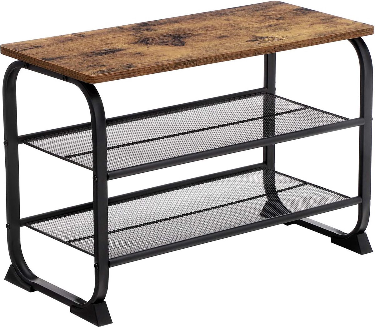 Schoenen rek, industrieel design, schoenenrek met 2 roosterplanken, afgerond frame, eenvoudige montage, stabiel, ruimtebesparend, smal, houtlook, vintage (7595981394192)