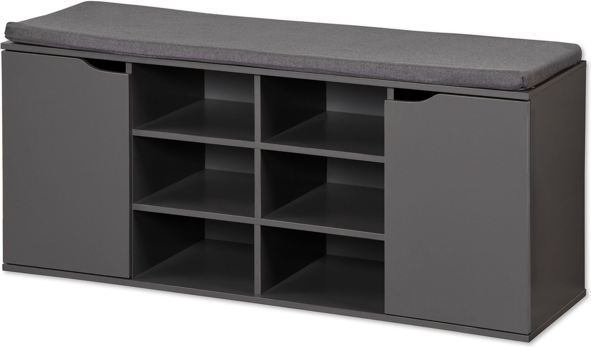 Schoenenbank 10 vaks met Deuren en met Kussen 103x29,5x48 cm - Grijs (4000270159190)