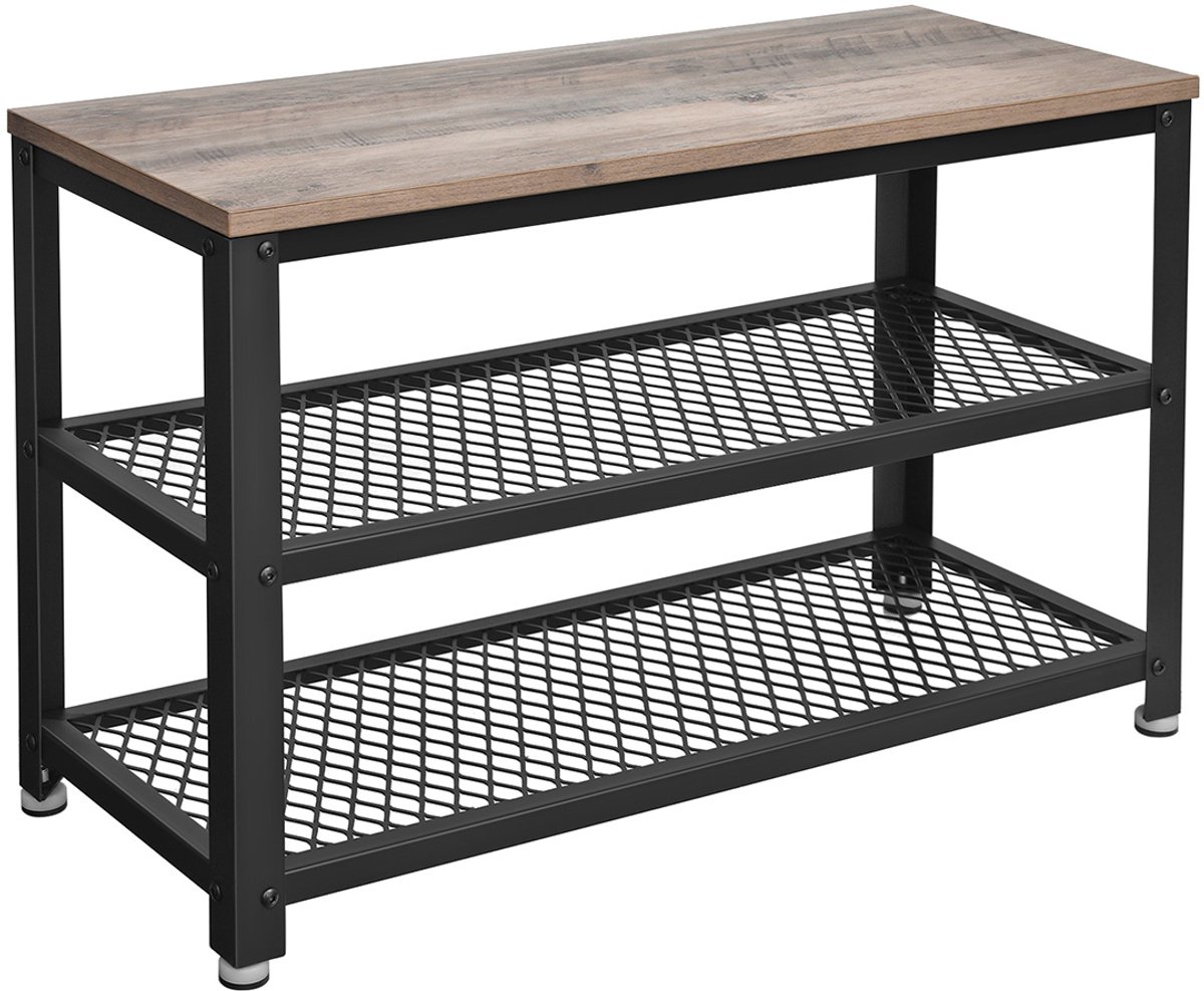 Schoenenbank 73x30x45cm Grijs Zwart Metaal Hal Woonkamer Gang Slaapkamer 2 Gaasplanken Met Breed Bovenblad Geschikt Als Zitbank Stabiel Industrieel Multifunctioneel (4255839493714)