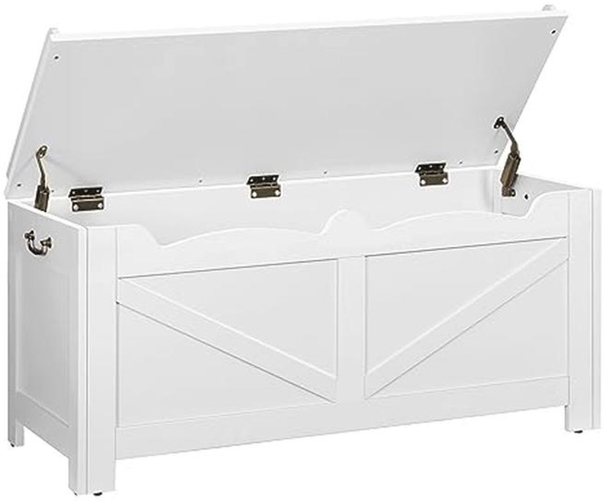 Schoenenbank met Opbergruimte - Zitkist met Veiligheidsscharnieren voor Hal en Woonkamer - Stevig Frame met Afdak - Wit (9101001329327)