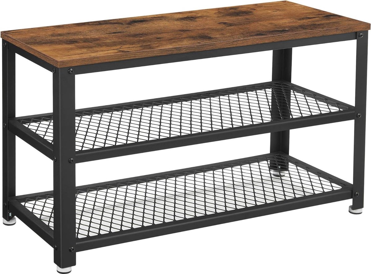 Schoenenbank met Opbergruimte en Industrieel Design - 2 Planken voor 6-8 Paar Schoenen - 30 x 73 x 45 cm (6152600019020)