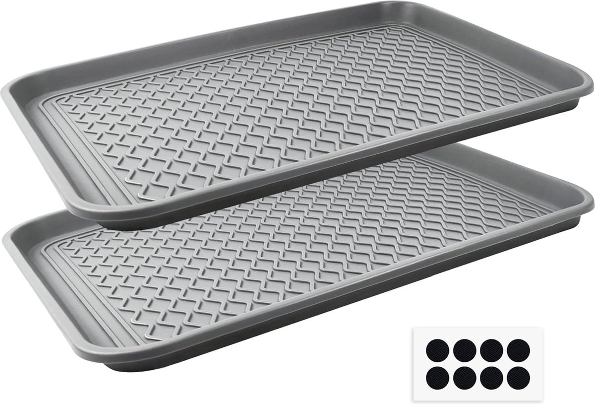 Schoenendienblad Schoenenafdruipbak Schoenenbak Schoenplank Schoenmat met verhoogde Rand (3 x 76 x 38 cm 2 stuks Grijs) (4800437623959)