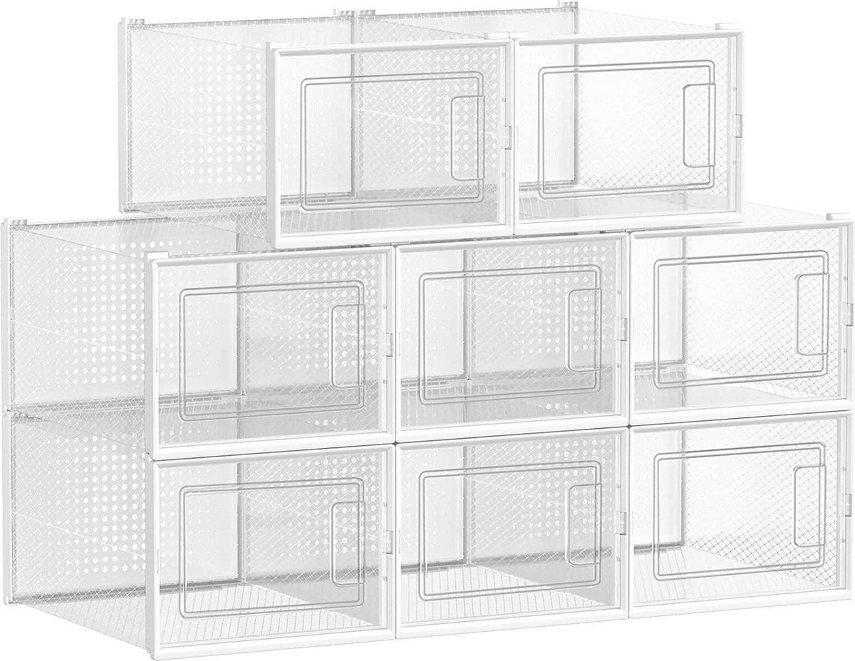 Schoenendozen, verpakking van 8 stuks, opvouwbaar en stapelbaar, tot maat 46, transparant-wit (7593919578461)