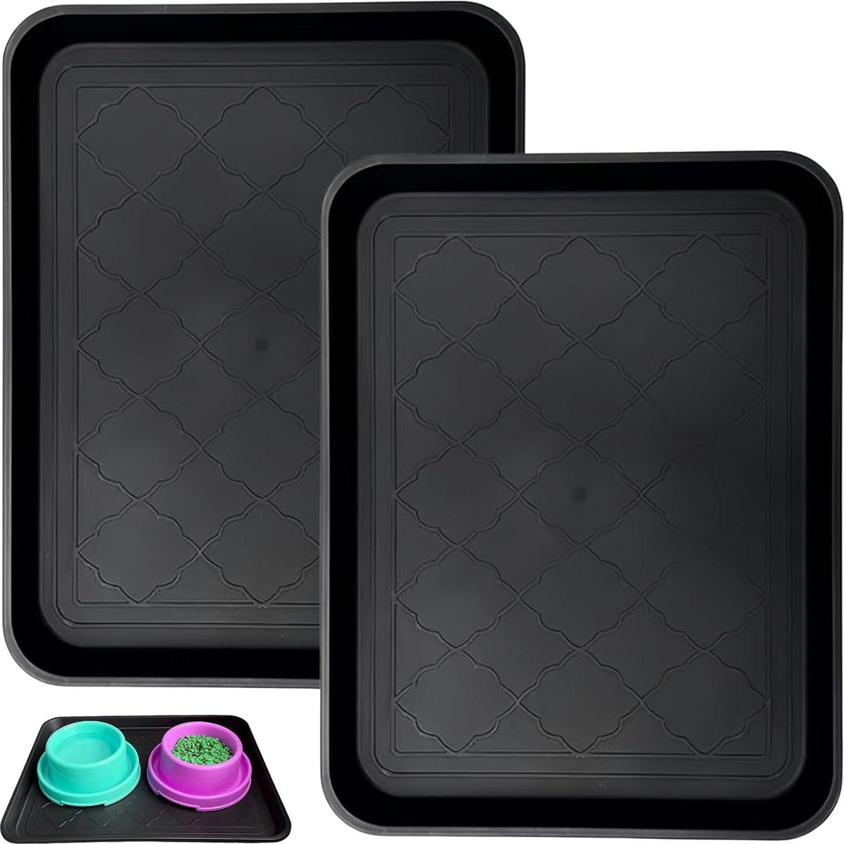 Schoenendruipbak Met Verhoogde Rand - Waterdichte Schoenmat Voor Huisdieren - Set van 2 Voor Binnen En Buiten - Regen Schoenenrek (42 x 32 cm/Zwart) (6152325572589)