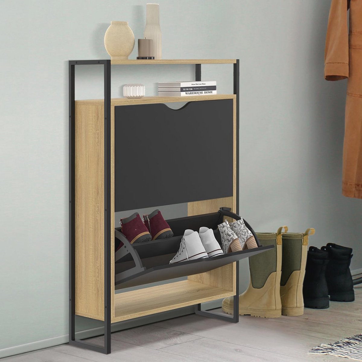 Schoenenkast 12 Paar met 2 Deuren - Industrieel Ontwerp en Bovenste Plank (9101034908766)