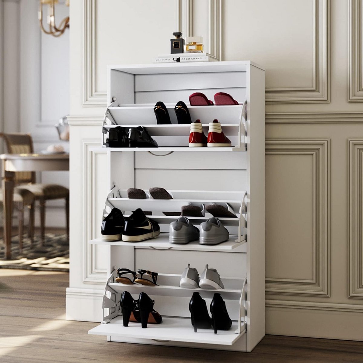 Schoenenkast 63x30x120 cm wit met verstelbare en uitneembare vakken (9101106812663)