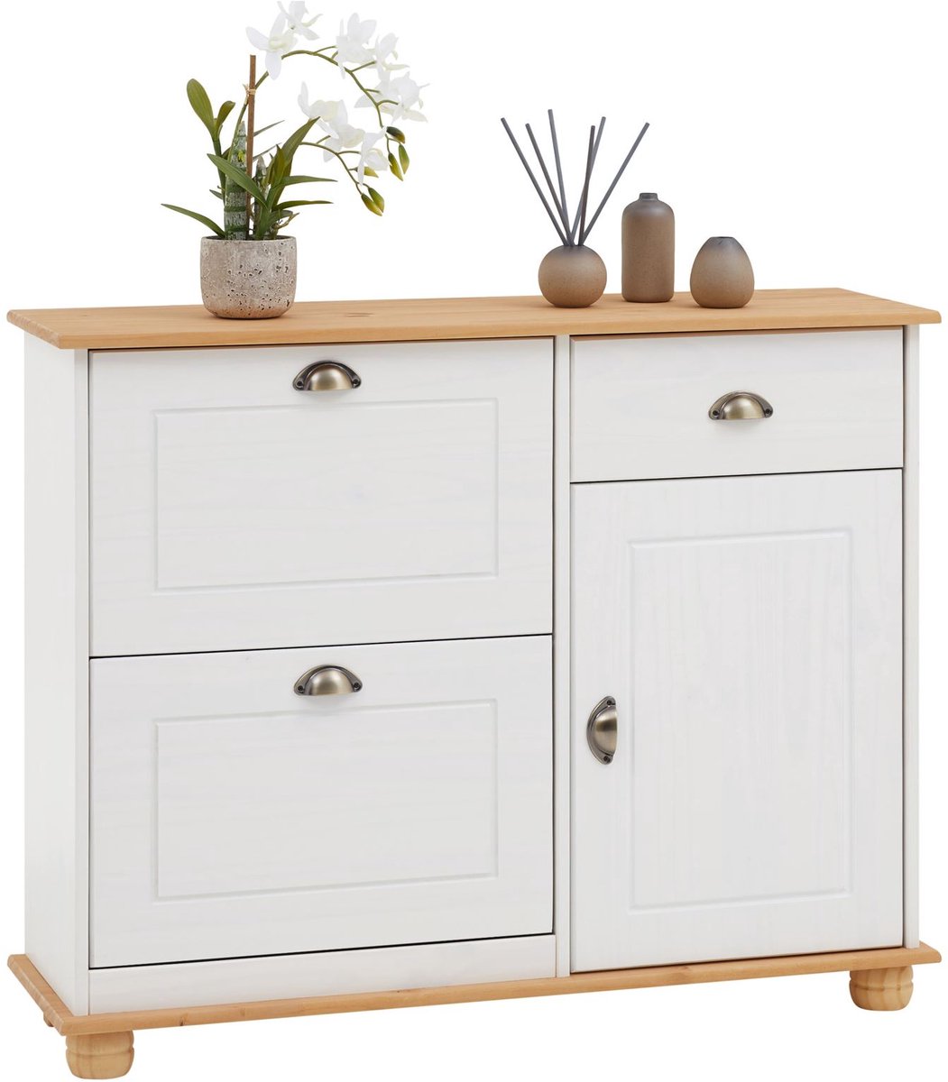 Schoenenkast COLAMR 2 kiepers wit/bruin massief grenen (4016787083149)