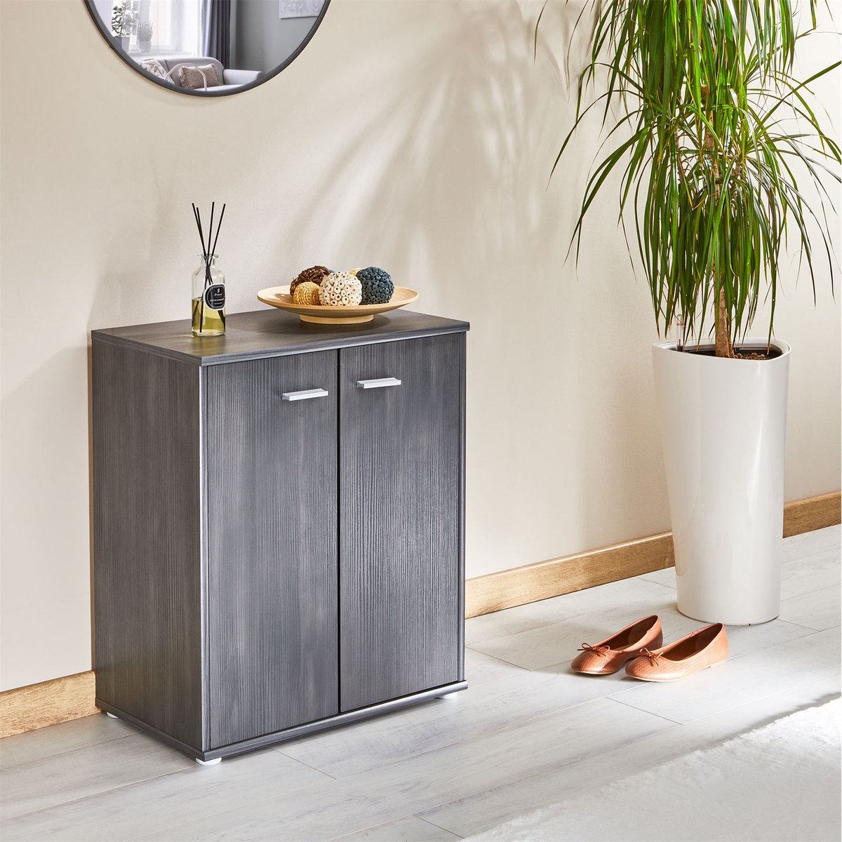 Schoenenkast LENNIS met 2 deuren in grijs essenhout (4055641954492)