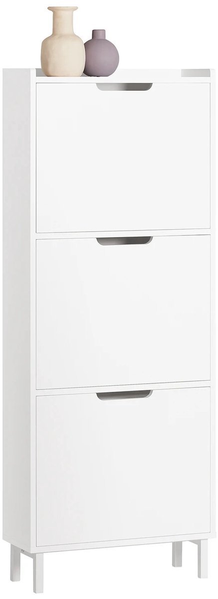 Schoenenkast - Schoenenrek - Schoenenbank - Schoenenbank met 3 kleppen - Schoenenkast Wit - 50x129x19cm (8721551400263)
