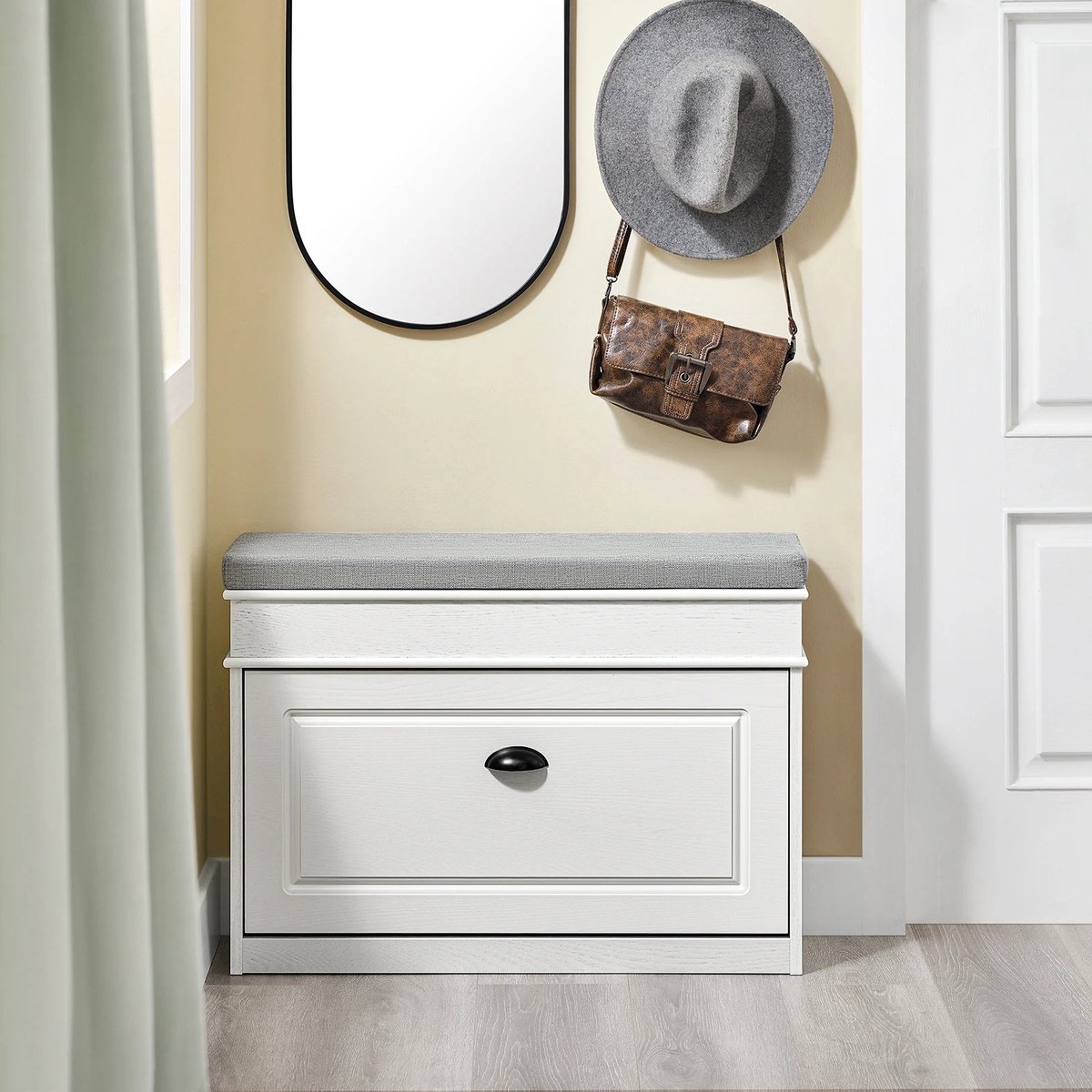 Schoenenkast - Schoenenrek - Schoenenbank - Schoenenbank met Klep - Schoenen Heren - Schoenen dames - Schoenenkast Wit - 75x51x24cm (8721551400232)