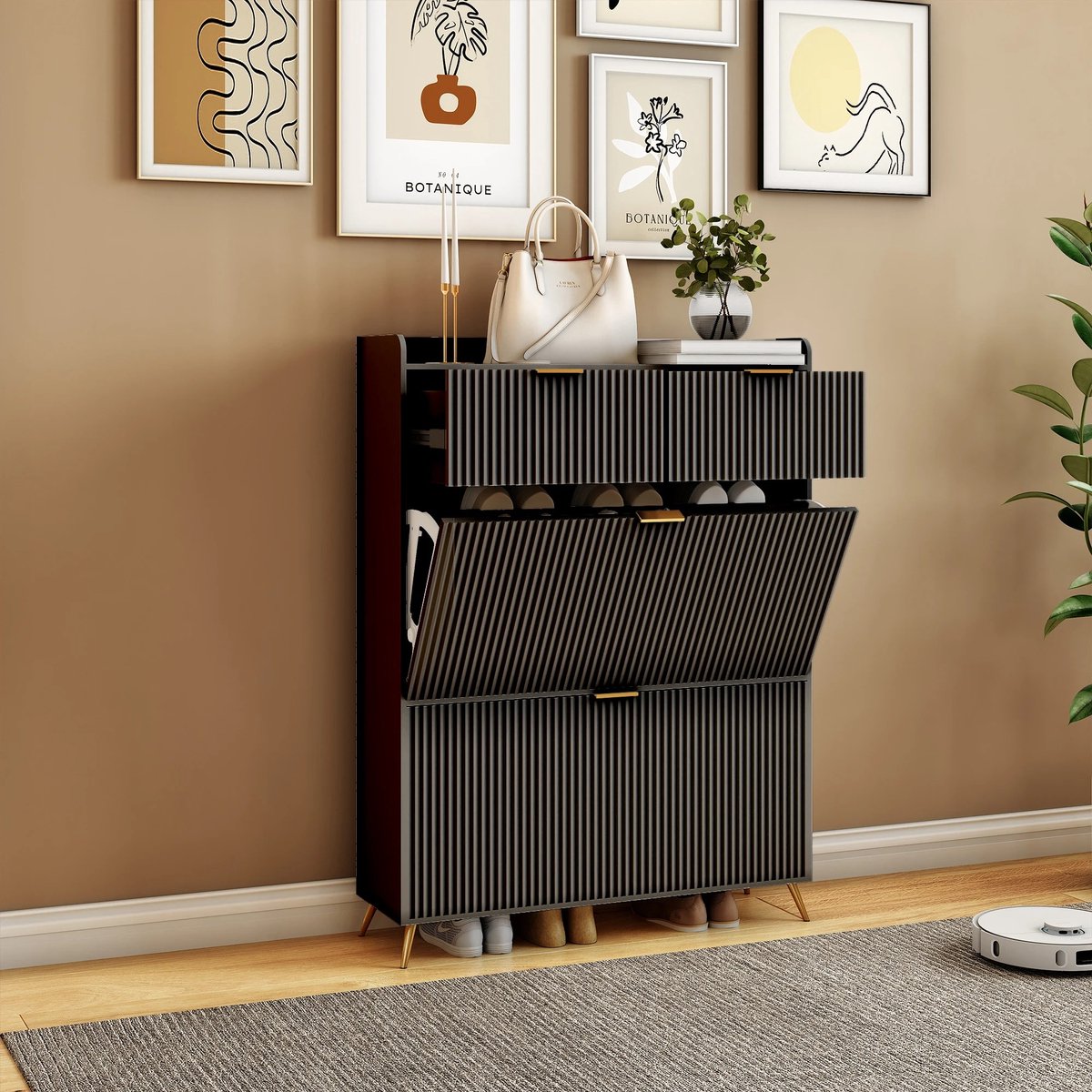 Schoenenkast - Schoenenrek - Schoenenkast met Deuren - Schoenenbank - Schoenenkast Zwart - 80x24x110 (8721551400195)