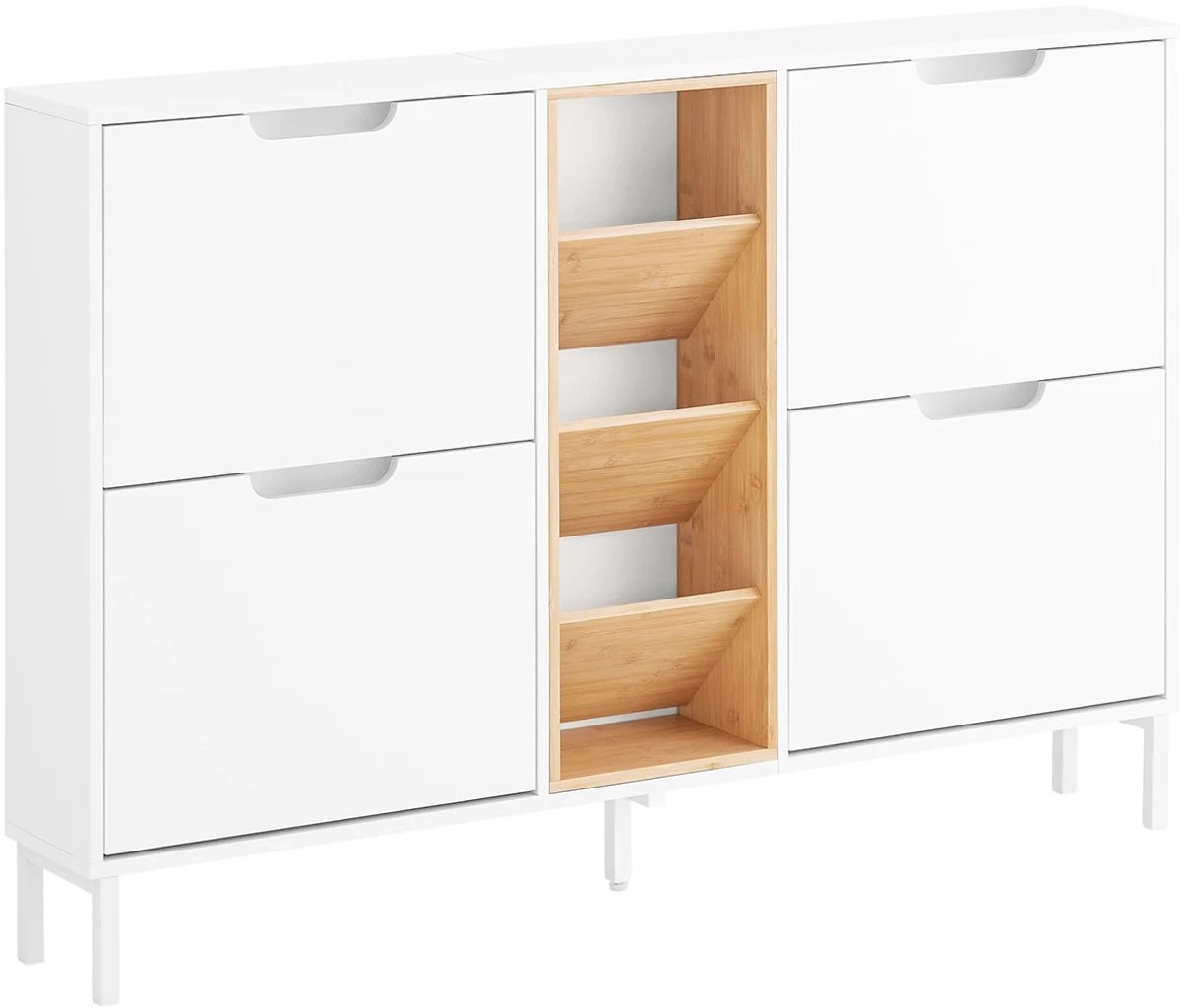 Schoenenkast - Schoenenrek - Schoenenkast met deuren - 4 Kleppen - Schoenenkast Wit - 126x89x19cm (8721551400287)