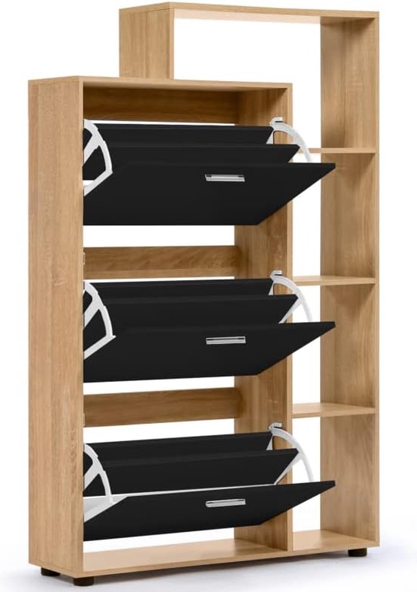 Schoenenkast beuken replica 3 deuren zwart met legplank (5487568690594)