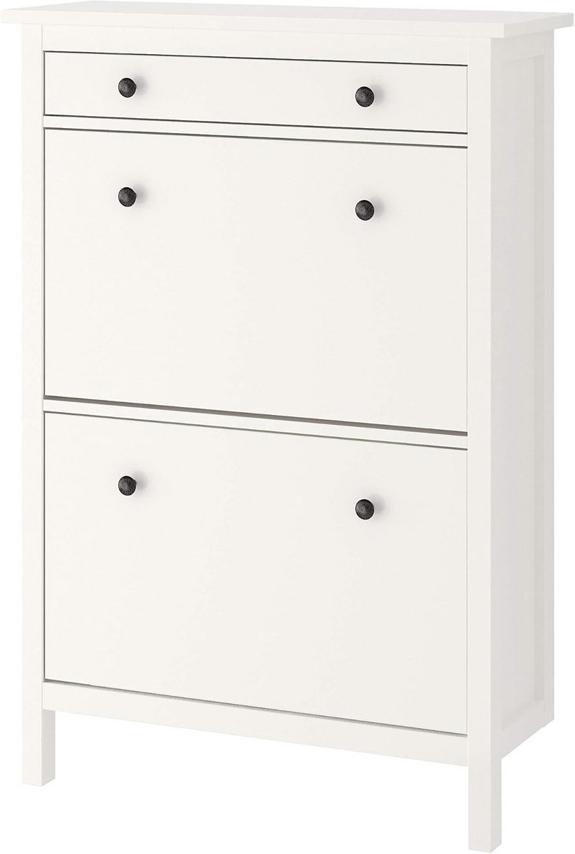 Schoenenkast met 2 Vakken - Smalle Schoenenopberger voor Hal of Gang - Wit (9101105655803)