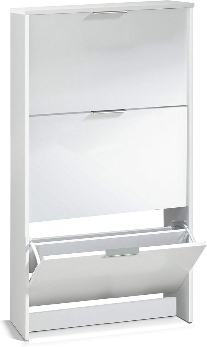 Schoenenkast met 3 Deuren Wit - Opklapbaar voor 18 Paar Schoenen - Smal en Modern (9101052716824)