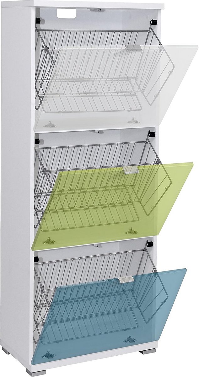 Schoenenkast met 3 Metalen Manden - Wit - 53 x 132 cm - Compacte Schoenenopberger voor Gang (9101106967332)