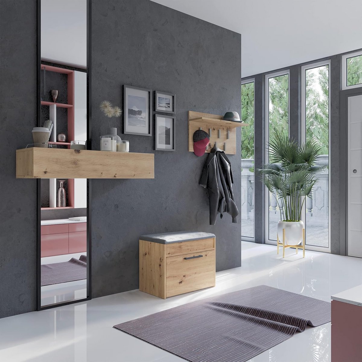 Schoenenkast met Zitting en Opbergruimte voor Hal - Eiken Artisan (9101057899003)