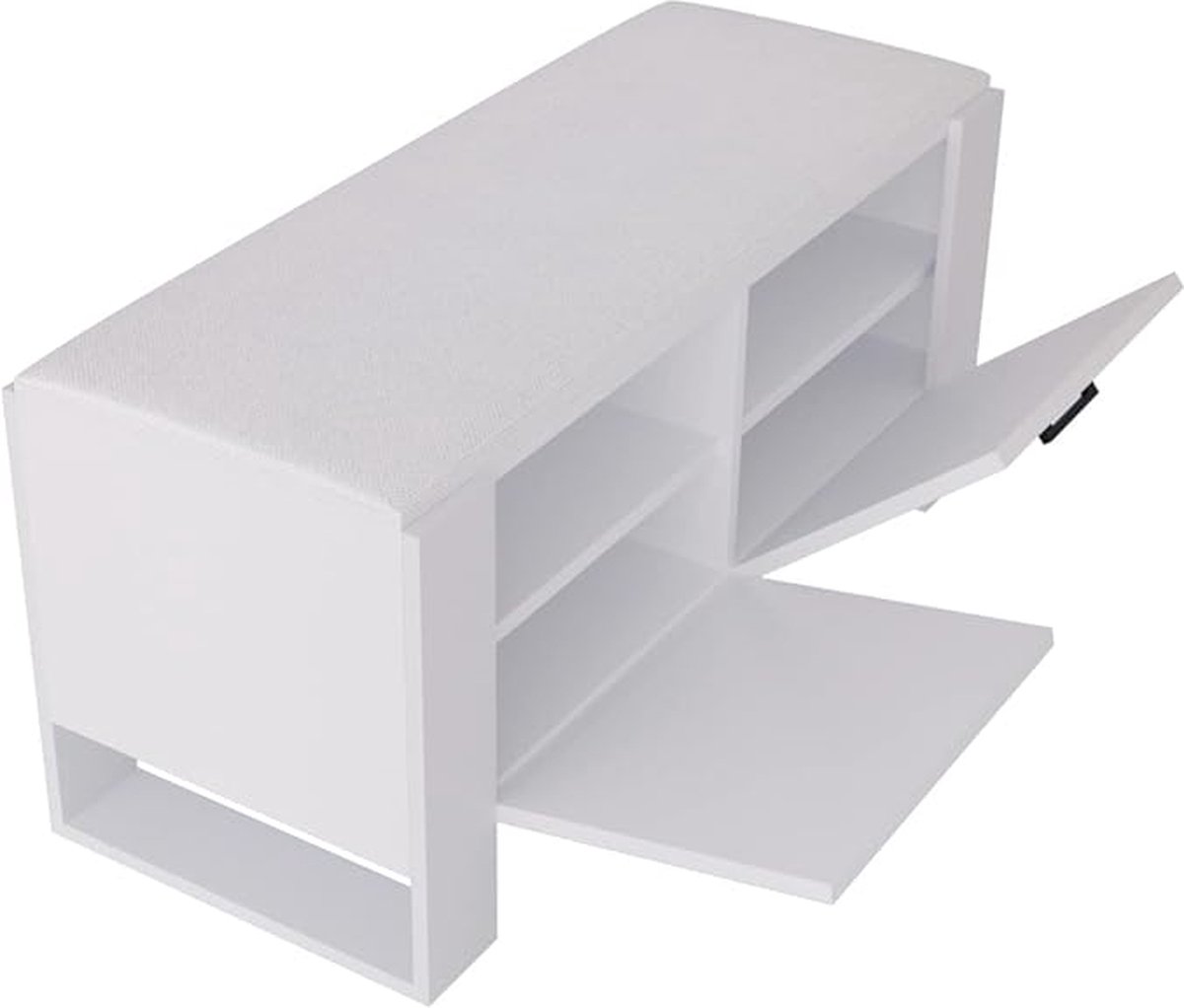 Schoenenkast met bank in modern design en robuuste kwaliteit. Voorzien van een gesloten schoenenrek en comfortabel zitkussen. Verkrijgbaar in 6 kleuren, uitgevoerd in mat wit. (5487569822611)