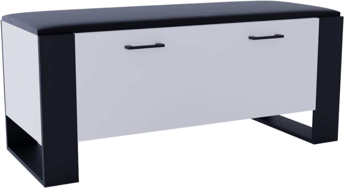 Schoenenkast met bank in modern design en robuuste kwaliteit. Voorzien van een gesloten schoenenrek en een comfortabele, gevoerde zitting. (5487569822628)